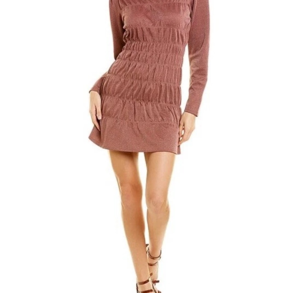 Elegant Long Sleeve Ruched Dress - Pink